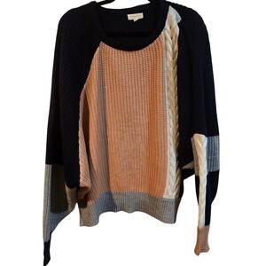 Promesa Pullover Sweater Ribbed TriColor Navy Blue Peach Cream Women's M/L
